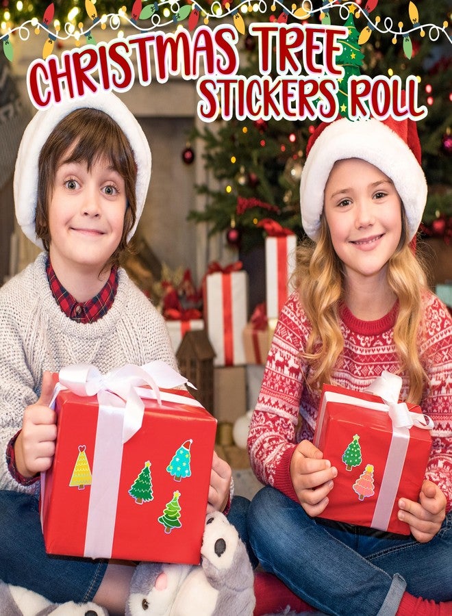 Kirako 500Pcs Christmas Tree Stickers Roll Holographic Laser Xmas Pine Tree Buffalo Plaid Striped Star-Topped Self-Adhesive Decals Festive Winter Holiday Birthday Party Gift for Envelope Journal Decor - Image 5